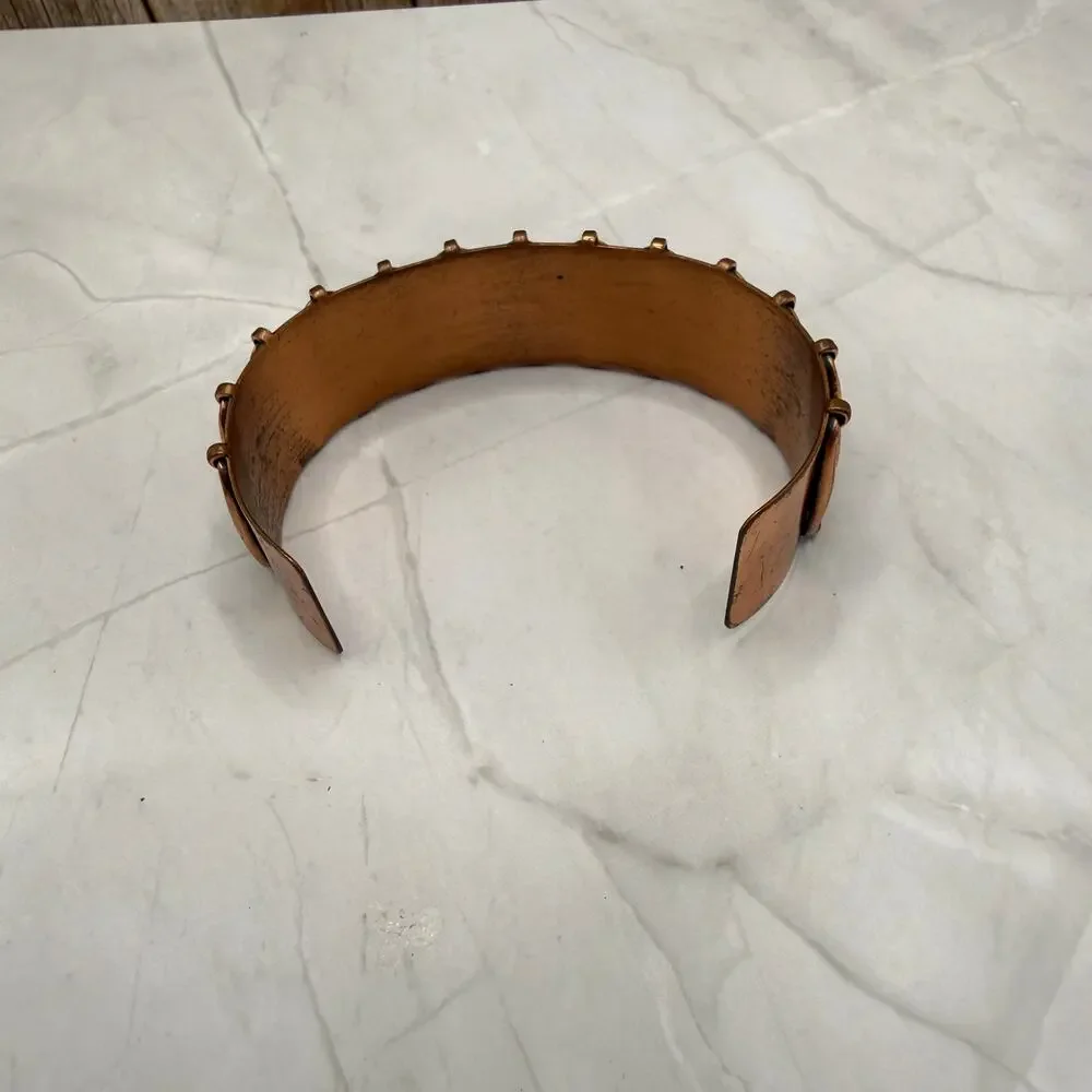 Vintage Copper Black Accent Sculptural Cuff Bracelet MCM Modernist
